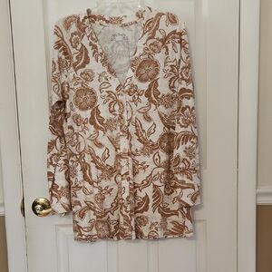 AnyBody Lounge Cozy Knit LS Printed  Cardigan Size Small  NWOT